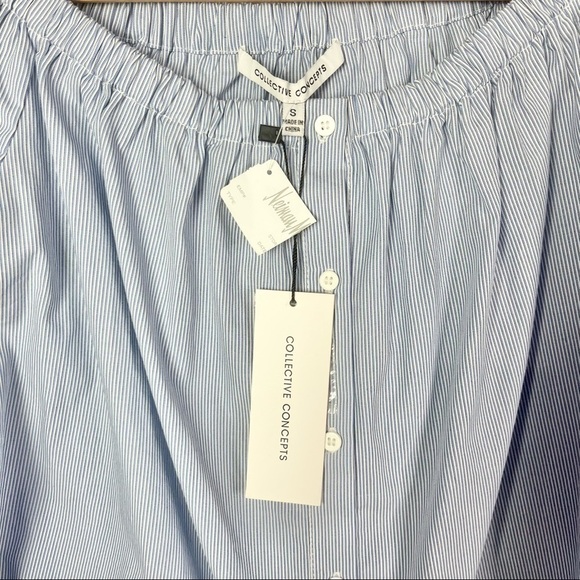 Collective Concepts Blue Stripe Off the Shoulder Long Sleeve Blouse S - Picture 4 of 5